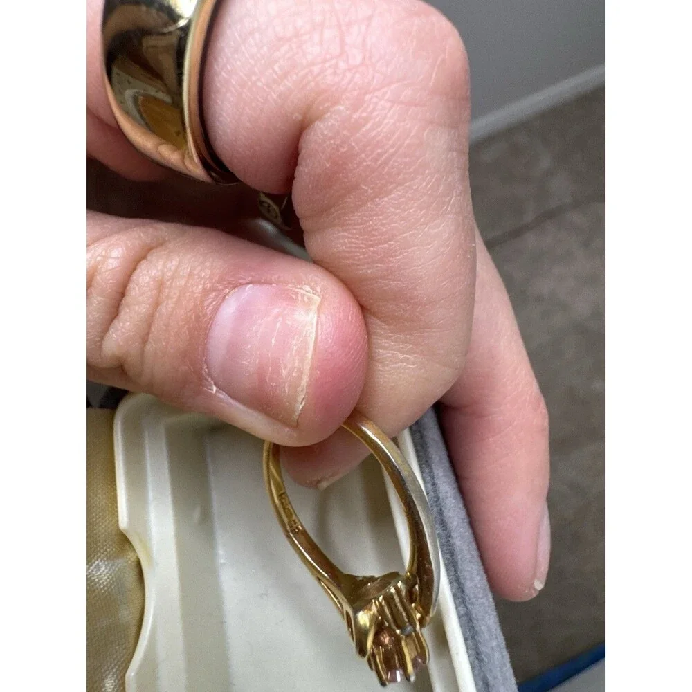 Gold Ring with Pink Round Gemstone and Accent Stones, Sizable